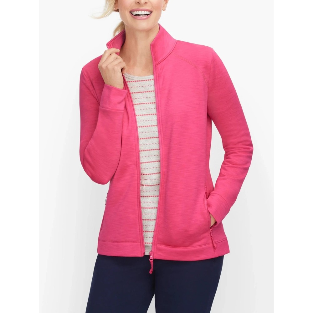 T by Talbots Pink Scuba Full Zip Jacket Mock Neck Plus Size 3X Stretch Pockets - Picture 9 of 12